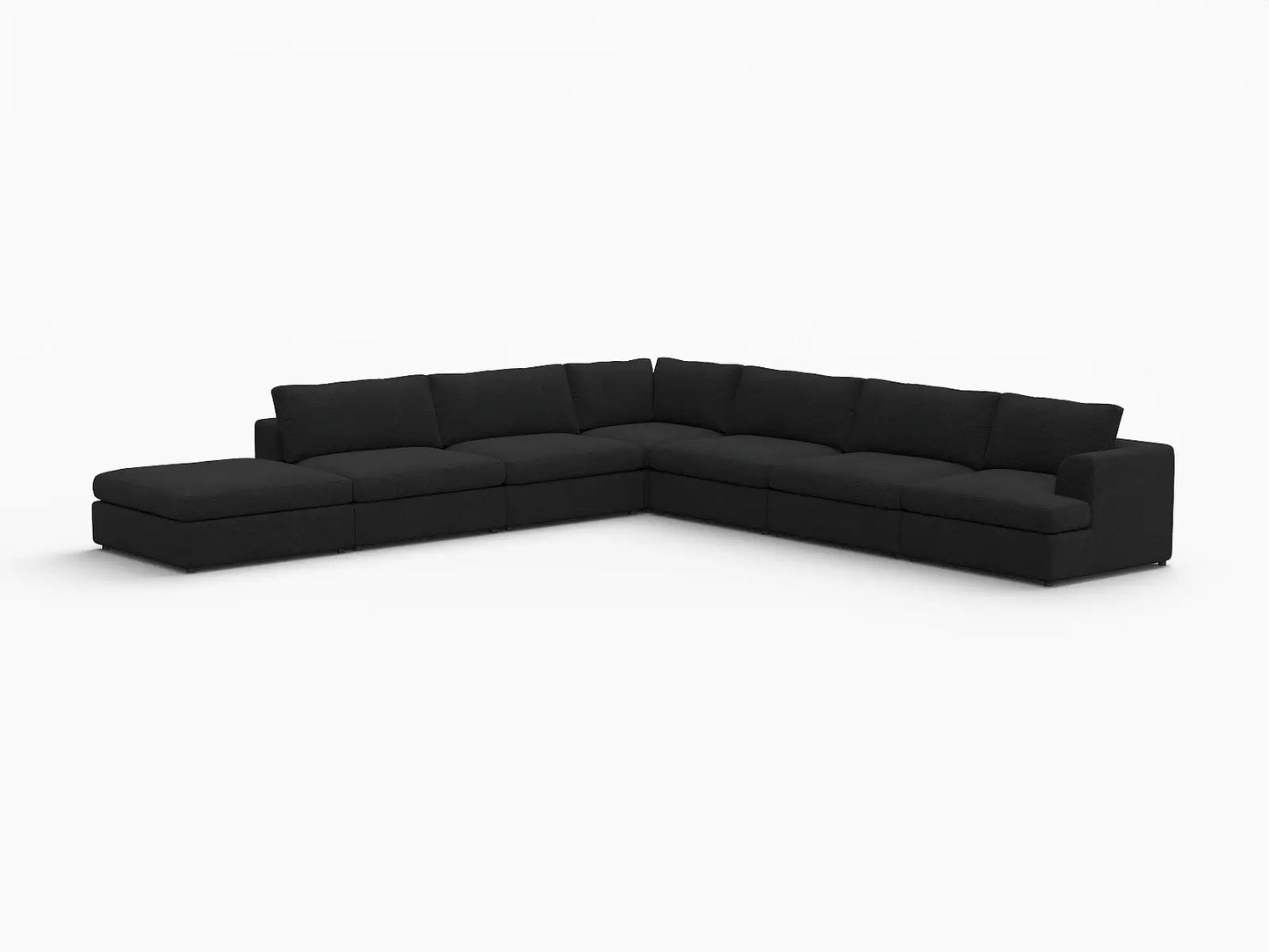Deluxe Cloud 6-Seater Black V-Shaped Sectional | 7-Piece (Includes 1 Ottoman), Bouclé Sherpa-Like Fabric, Washable Cushion Covers