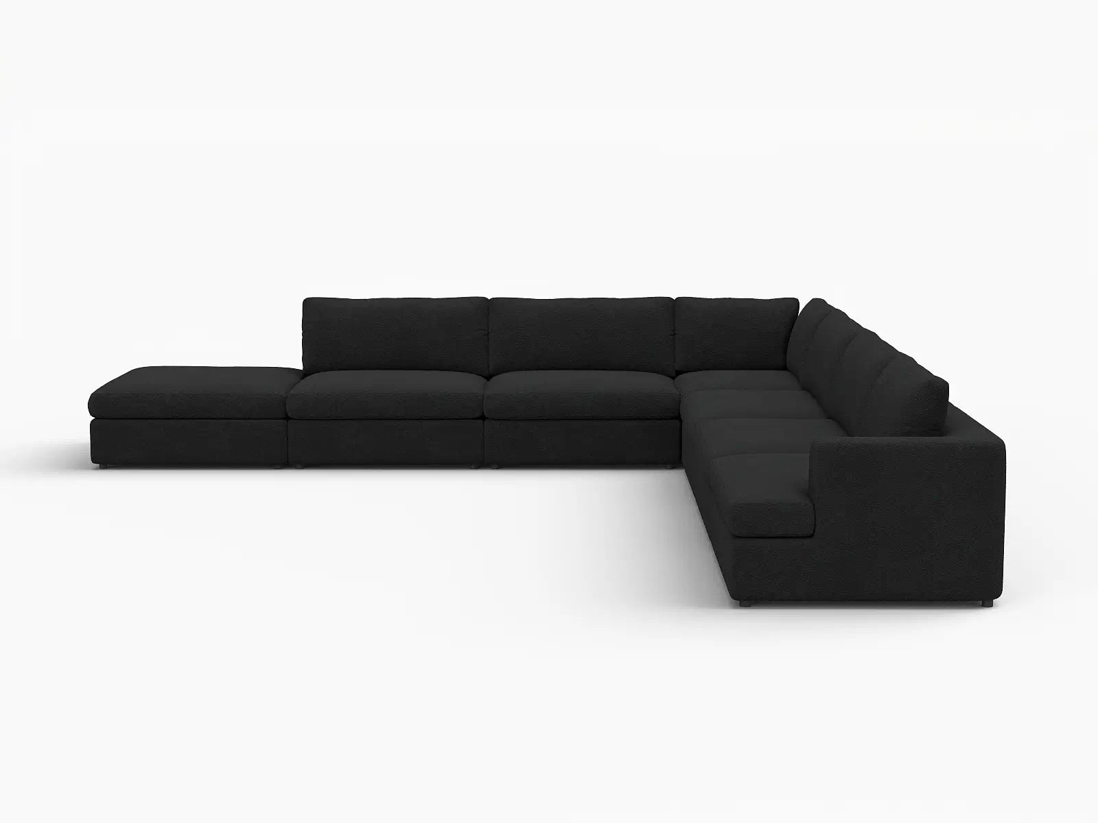 Deluxe Cloud 6-Seater Black V-Shaped Sectional | 7-Piece (Includes 1 Ottoman), Bouclé Sherpa-Like Fabric, Washable Cushion Covers