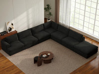 Deluxe Cloud 6-Seater Black V-Shaped Sectional | 7-Piece (Includes 1 Ottoman), Bouclé Sherpa-Like Fabric, Washable Cushion Covers
