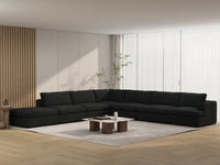 Deluxe Cloud 6-Seater Black V-Shaped Sectional | 7-Piece (Includes 1 Ottoman), Bouclé Sherpa-Like Fabric, Washable Cushion Covers