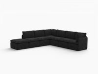 Deluxe Cloud 6-Seater Black V-Shaped Sectional | 7-Piece (Includes 1 Ottoman), Linen Look Poly Fabric, Washable Cushion Covers