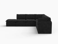 Deluxe Cloud 6-Seater Black V-Shaped Sectional | 7-Piece (Includes 1 Ottoman), Linen Look Poly Fabric, Washable Cushion Covers