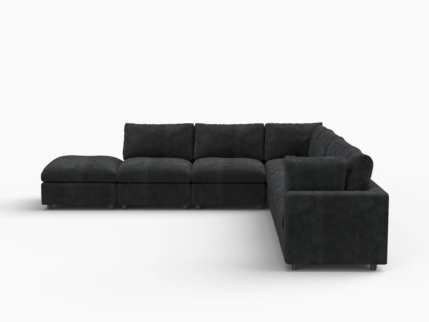 Seccional Deluxe Cloud en V de 6 plazas en negro | 7 piezas (incluye 1 otomana), tejido de chenilla de lino, fundas de cojín lavables