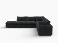 Seccional Deluxe Cloud en V de 6 plazas en negro | 7 piezas (incluye 1 otomana), tejido de chenilla de lino, fundas de cojín lavables