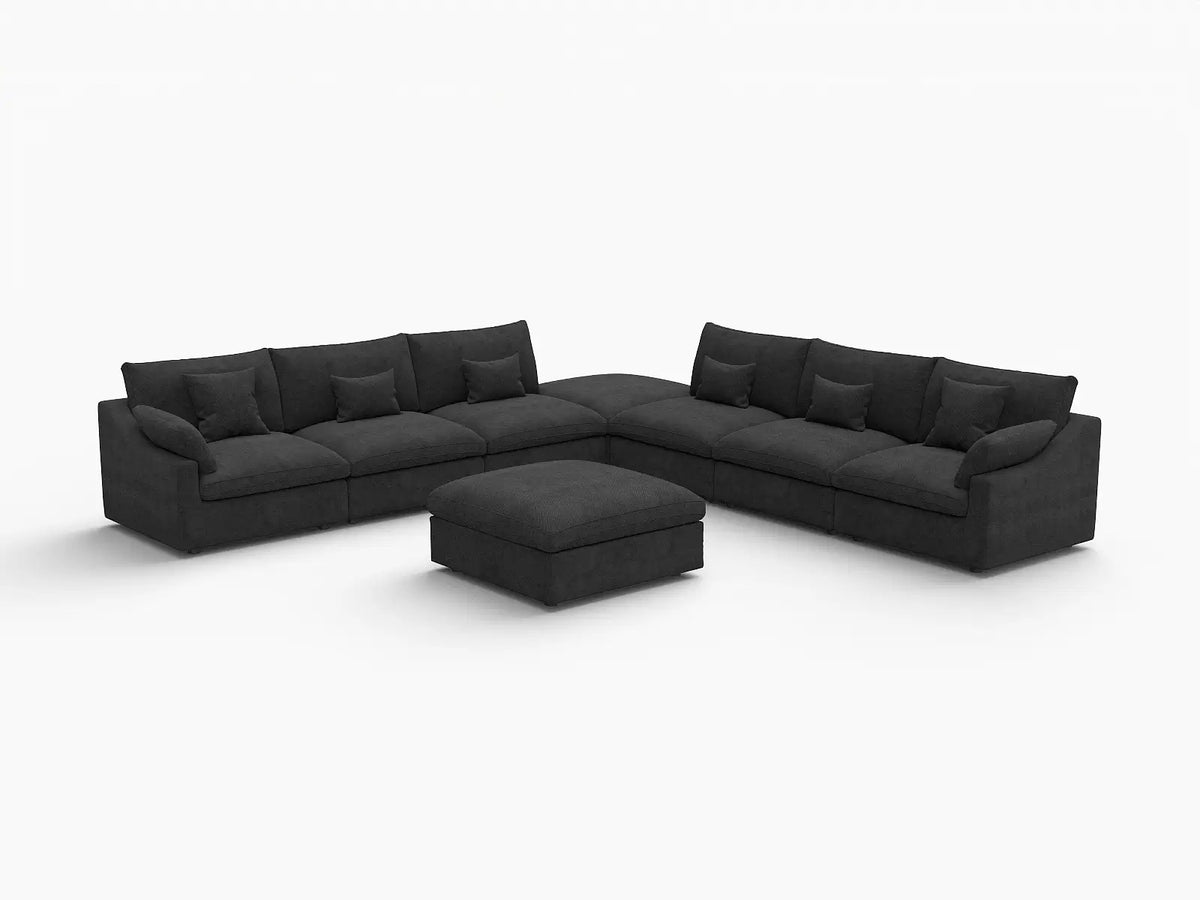 Fundas de sofá seccional Deluxe Slope Cloud | Funda de sofá de chenilla y lino negra para 6 plazas con 2 otomanas