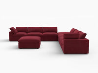 Deluxe Cloud 6-Seater Claret Sofa Set | 8-Piece (Includes 2 Ottomans), Velvet Fabric, Living Room, Washable Cushion Covers
