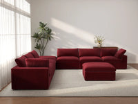 Deluxe Cloud 6-Seater Claret Sofa Set | 8-Piece (Includes 2 Ottomans), Velvet Fabric, Living Room, Washable Cushion Covers