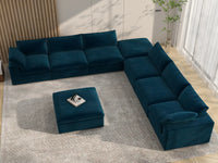 Deluxe Cloud 6-Seater Dark Blue Sofa Set | 8-Piece (Includes 2 Ottomans), Velvet Fabric, Living Room, Washable Cushion Covers