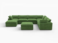 Deluxe Cloud 6-Seater Earth Green Sofa Set | 8-Piece (Includes 2 Ottomans), Velvet Fabric, Living Room, Washable Cushion Covers
