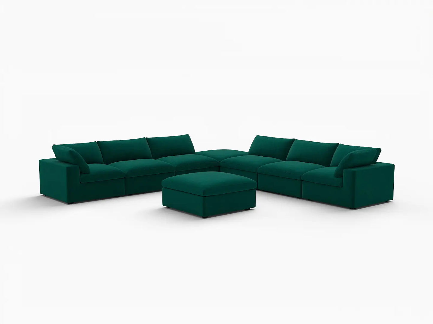 Deluxe Cloud 6-Seater Gem Green Sofa Set | 8-Piece (Includes 2 Ottomans), Velvet Fabric, Living Room, Washable Cushion Covers
