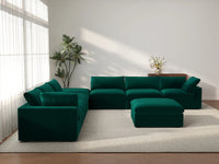 Deluxe Cloud 6-Seater Gem Green Sofa Set | 8-Piece (Includes 2 Ottomans), Velvet Fabric, Living Room, Washable Cushion Covers