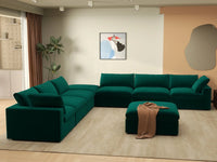 Deluxe Cloud 6-Seater Gem Green Sofa Set | 8-Piece (Includes 2 Ottomans), Velvet Fabric, Living Room, Washable Cushion Covers