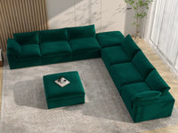 Deluxe Cloud 6-Seater Gem Green Sofa Set | 8-Piece (Includes 2 Ottomans), Velvet Fabric, Living Room, Washable Cushion Covers