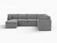 Deluxe Cloud 6-Seater Grey Large Space Sofa Set | 7-Piece (Includes 1 Ottoman), Linen Look Poly Fabric, Easy To Clean