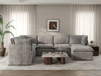 Deluxe Cloud 6-Seater Grey Large Space Sofa Set | 7-Piece (Includes 1 Ottoman), Linen Look Poly Fabric, Easy To Clean