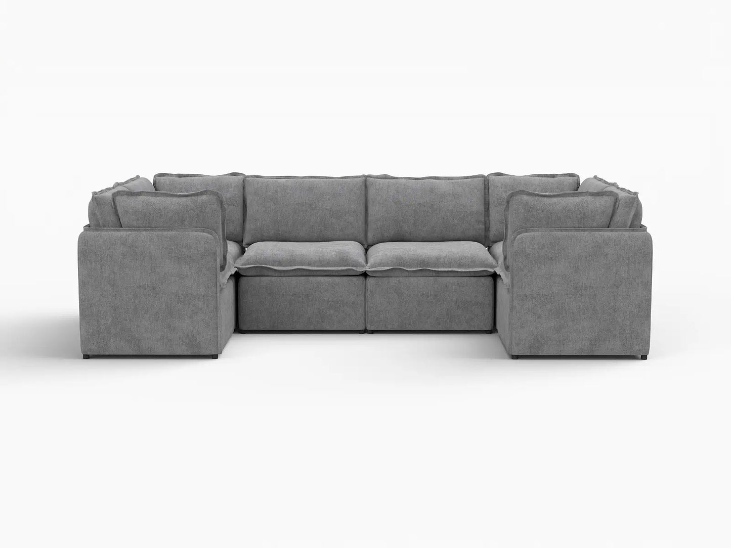 Deluxe Cloud 6-Seater Grey Large Space U-Shaped Sectional | 6-Piece, Linen Look Poly Fabric, Easy To Clean