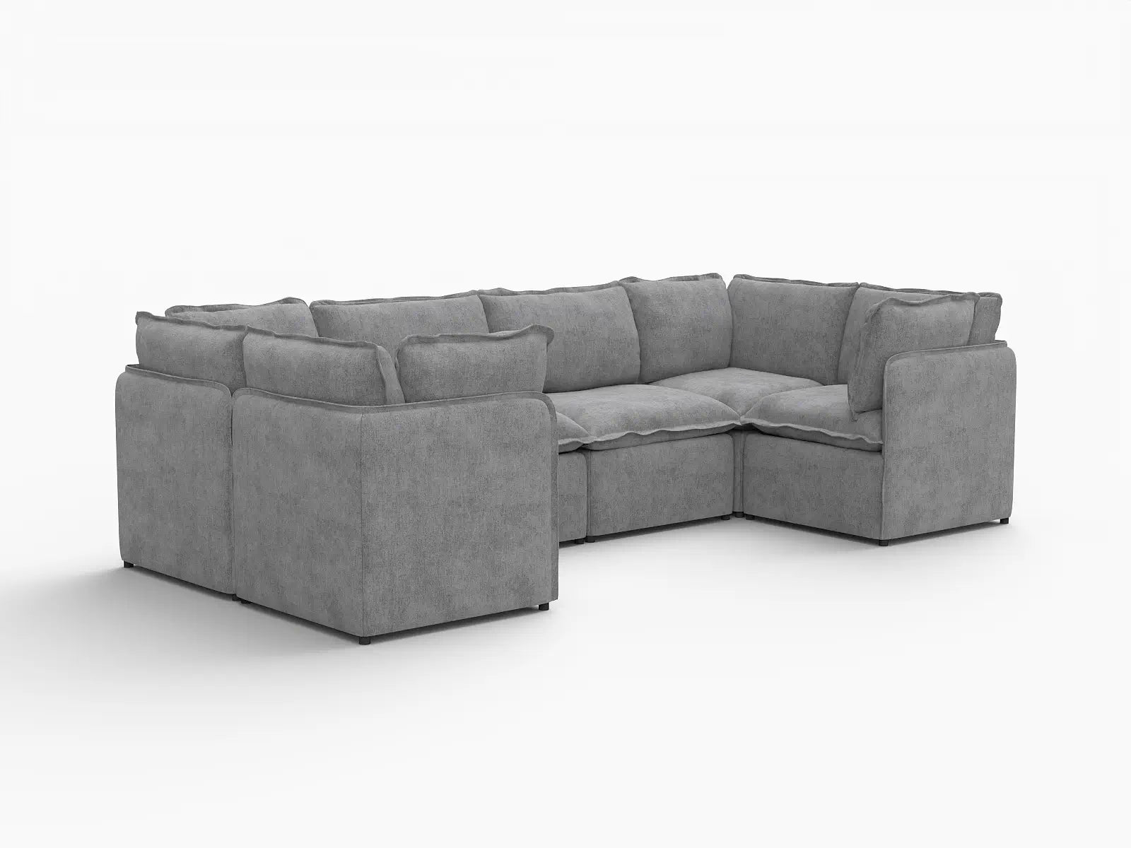 Deluxe Cloud 6-Seater Grey Large Space U-Shaped Sectional | 6-Piece, Linen Look Poly Fabric, Easy To Clean