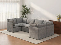 Deluxe Cloud 6-Seater Grey Large Space U-Shaped Sectional | 6-Piece, Linen Look Poly Fabric, Easy To Clean