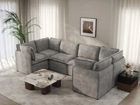 Deluxe Cloud 6-Seater Grey Large Space U-Shaped Sectional | 6-Piece, Linen Look Poly Fabric, Easy To Clean