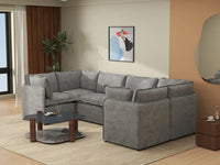 Deluxe Cloud 6-Seater Grey Large Space U-Shaped Sectional | 6-Piece, Linen Look Poly Fabric, Easy To Clean