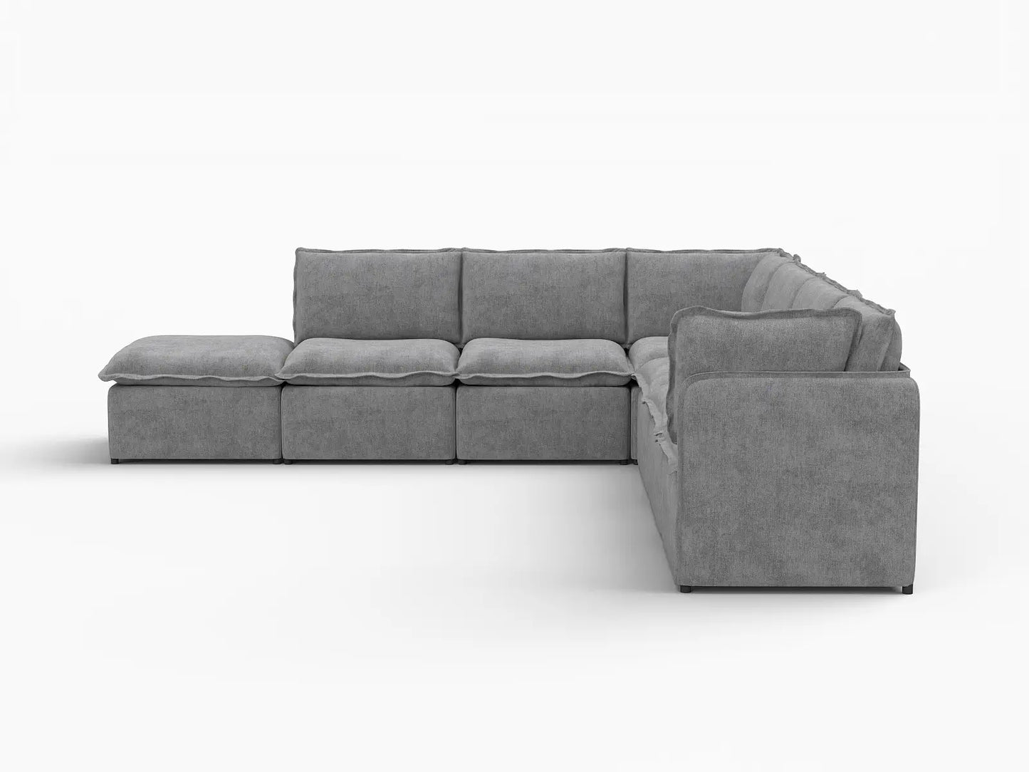 Deluxe Cloud 6-Seater Grey Large Space V-Shaped Sectional | 7-Piece (Includes 1 Ottoman), Linen Look Poly Fabric, Easy To Clean