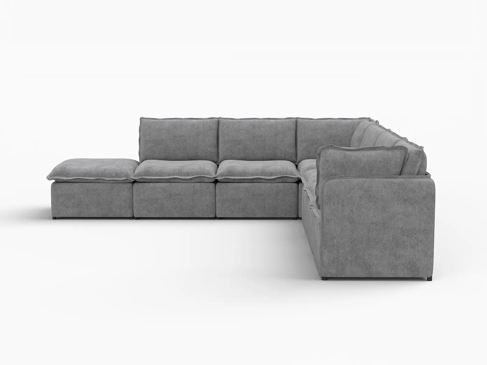 Deluxe Cloud 6-Seater Grey Large Space V-Shaped Sectional | 7-Piece (Includes 1 Ottoman), Linen Look Poly Fabric, Easy To Clean