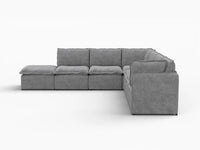 Deluxe Cloud 6-Seater Grey Large Space V-Shaped Sectional | 7-Piece (Includes 1 Ottoman), Linen Look Poly Fabric, Easy To Clean
