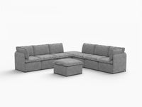 Deluxe Cloud 6-Seater Grey Open Space Sofa Set | 8-Piece (Includes 2 Ottomans), Linen Look Poly Fabric, Easy To Clean