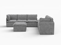 Deluxe Cloud 6-Seater Grey Open Space Sofa Set | 8-Piece (Includes 2 Ottomans), Linen Look Poly Fabric, Easy To Clean