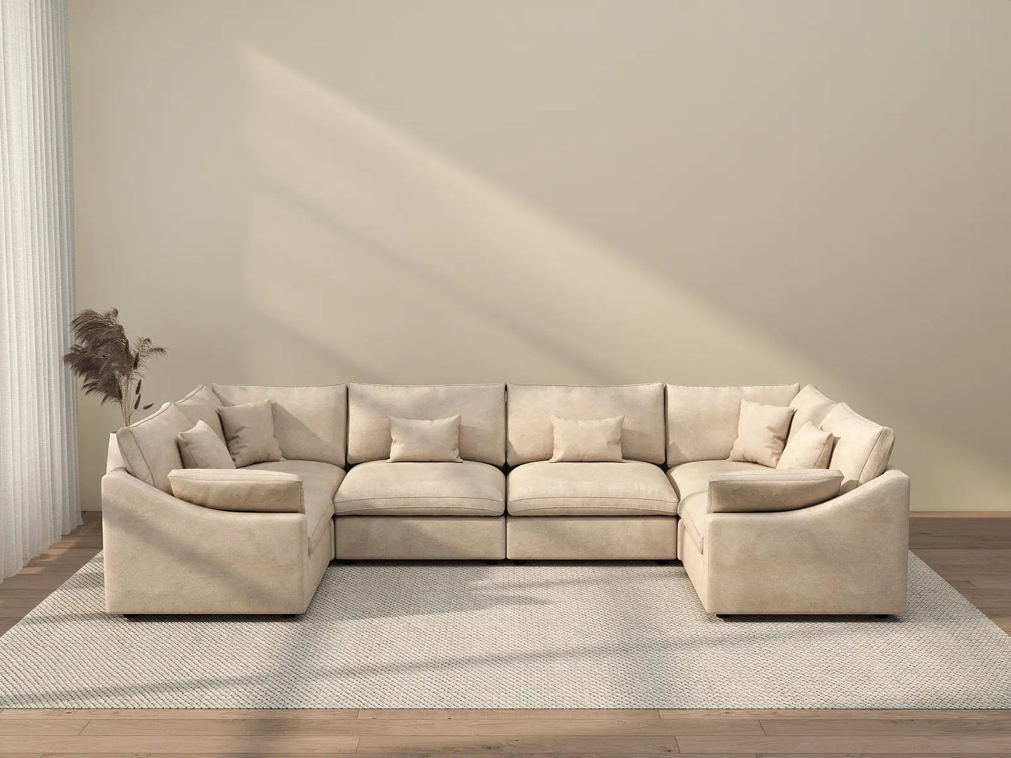 Deluxe Cloud 6-Seater Khaki Large Space Pit Sectional | 6-Piece, Chenille And Linen Fabric, Easy To Clean