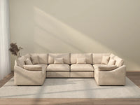 Deluxe Cloud 6-Seater Khaki Large Space Pit Sectional | 6-Piece, Chenille And Linen Fabric, Easy To Clean