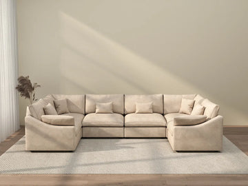Deluxe Cloud 6-Seater Khaki Large Space Pit Sectional | 6-Piece, Chenille And Linen Fabric, Easy To Clean