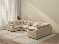 Deluxe Cloud 6-Seater Khaki Large Space Pit Sectional | 6-Piece, Chenille And Linen Fabric, Easy To Clean