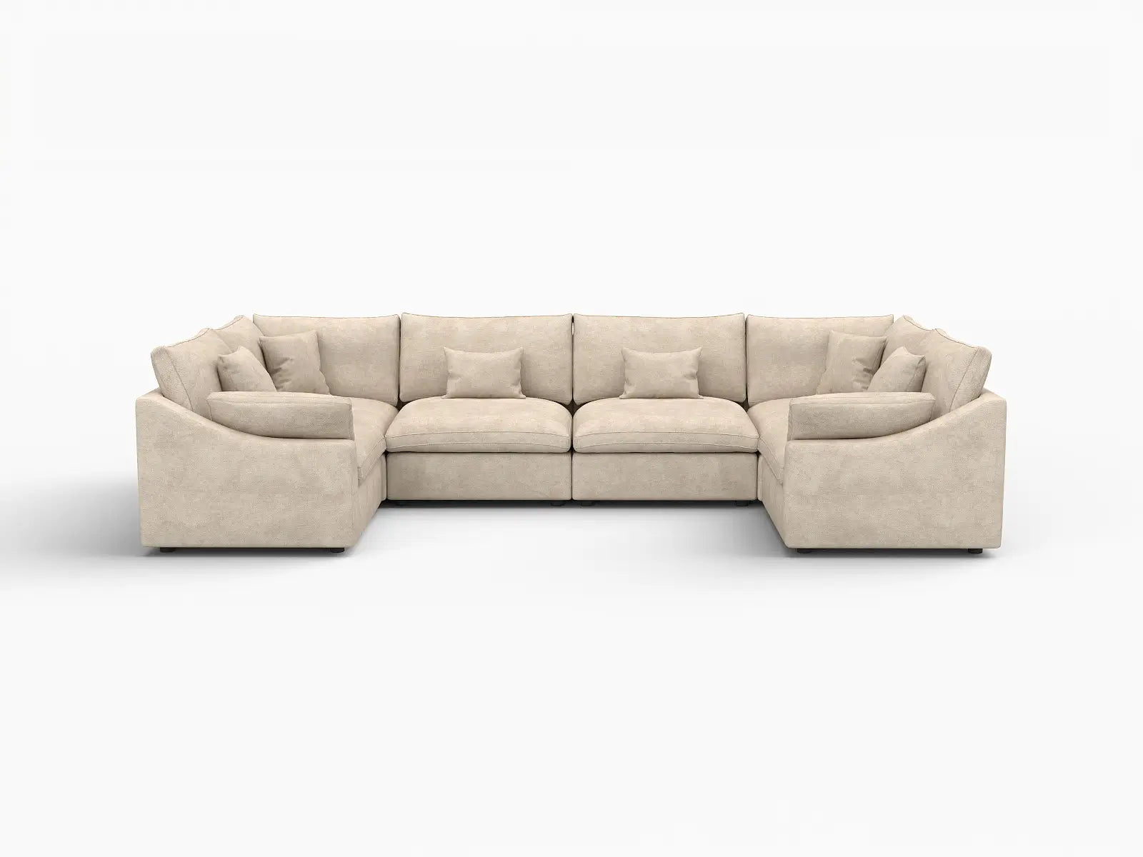 Deluxe Cloud 6-Seater Khaki Large Space Pit Sectional | 6-Piece, Chenille And Linen Fabric, Easy To Clean