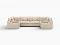 Deluxe Cloud 6-Seater Khaki Large Space Pit Sectional | 6-Piece, Chenille And Linen Fabric, Easy To Clean