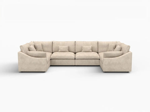 Deluxe Slope Cloud Sectional Sofa Covers | Khaki Chenille and Linen Sofa Cover for 6-Seater