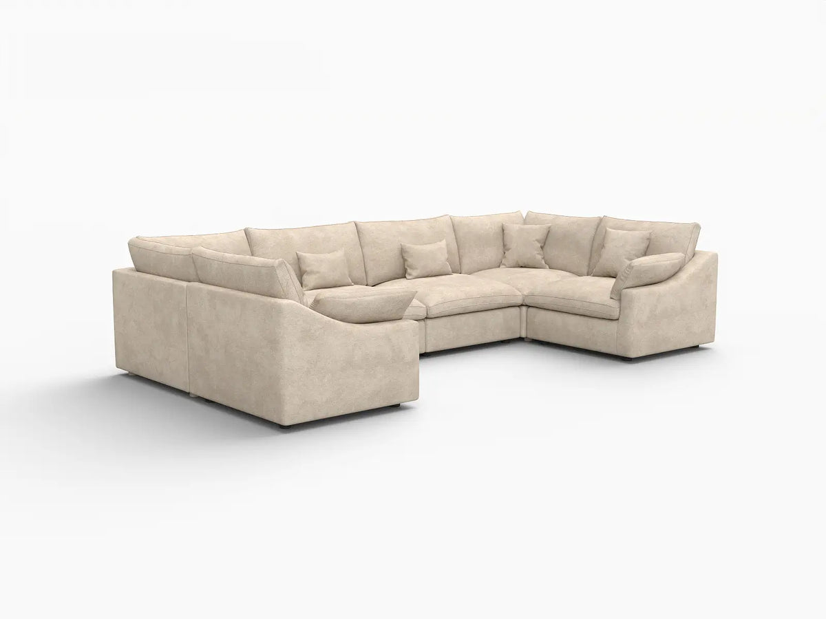 Deluxe Cloud 6-Seater Khaki Large Space Pit Sectional | 6-Piece, Chenille And Linen Fabric, Easy To Clean