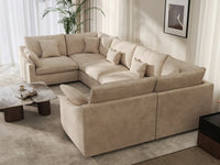 Deluxe Cloud 6-Seater Khaki Large Space Pit Sectional | 6-Piece, Chenille And Linen Fabric, Easy To Clean
