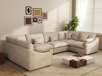 Deluxe Cloud 6-Seater Khaki Large Space Pit Sectional | 6-Piece, Chenille And Linen Fabric, Easy To Clean