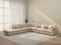Deluxe Cloud 6-Seater Khaki Large Space Pit Sectional | 7-Piece (Includes 1 Ottoman), Chenille And Linen Fabric, Easy To Clean