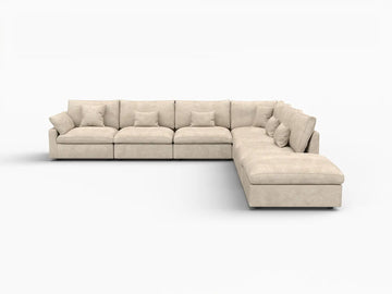 Deluxe Slope Cloud Sectional Sofa Covers | Khaki Chenille and Linen Sofa Cover for 6-Seater with 1-Ottoman