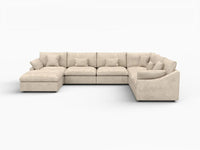 Deluxe Cloud 6-Seater Khaki Large Space Pit Sectional | 7-Piece (Includes 1 Ottoman), Chenille And Linen Fabric, Easy To Clean