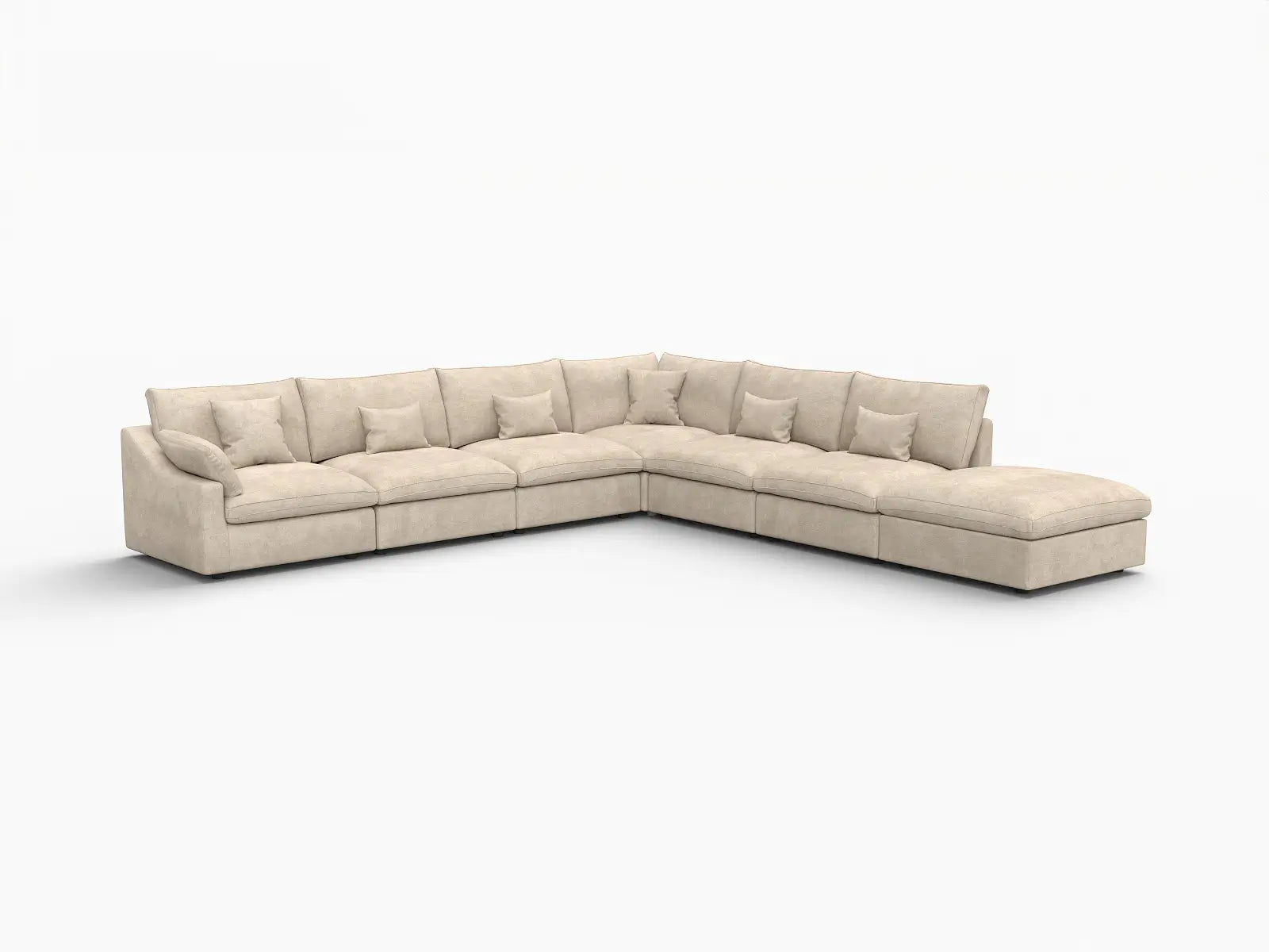 Deluxe Cloud 6-Seater Khaki Large Space Pit Sectional | 7-Piece (Includes 1 Ottoman), Chenille And Linen Fabric, Easy To Clean