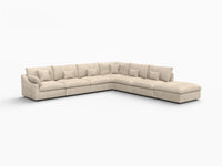 Deluxe Cloud 6-Seater Khaki Large Space Pit Sectional | 7-Piece (Includes 1 Ottoman), Chenille And Linen Fabric, Easy To Clean