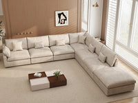 Deluxe Cloud 6-Seater Khaki Large Space Pit Sectional | 7-Piece (Includes 1 Ottoman), Chenille And Linen Fabric, Easy To Clean