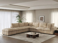 Deluxe Cloud 6-Seater Khaki Large Space V-Shaped Sectional | 7-Piece (Includes 1 Ottoman), Linen-Blend Chenille Fabric, Easy To Clean