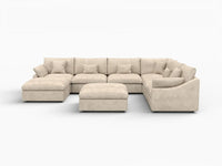 Deluxe Cloud 6-Seater Khaki Open Space Pit Sectional | 8-Piece (Includes 2 Ottomans), Chenille And Linen Fabric, Easy To Clean