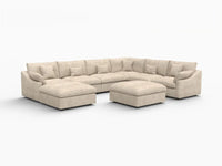 Deluxe Cloud 6-Seater Khaki Open Space Pit Sectional | 8-Piece (Includes 2 Ottomans), Chenille And Linen Fabric, Easy To Clean
