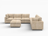 Deluxe Cloud 6-Seater Khaki Open Space Sofa Set | 8-Piece (Includes 2 Ottomans), Linen-Blend Chenille Fabric, Easy To Clean
