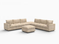 Deluxe Cloud 6-Seater Khaki Open Space Sofa Set | 8-Piece (Includes 2 Ottomans), Linen-Blend Chenille Fabric, Easy To Clean